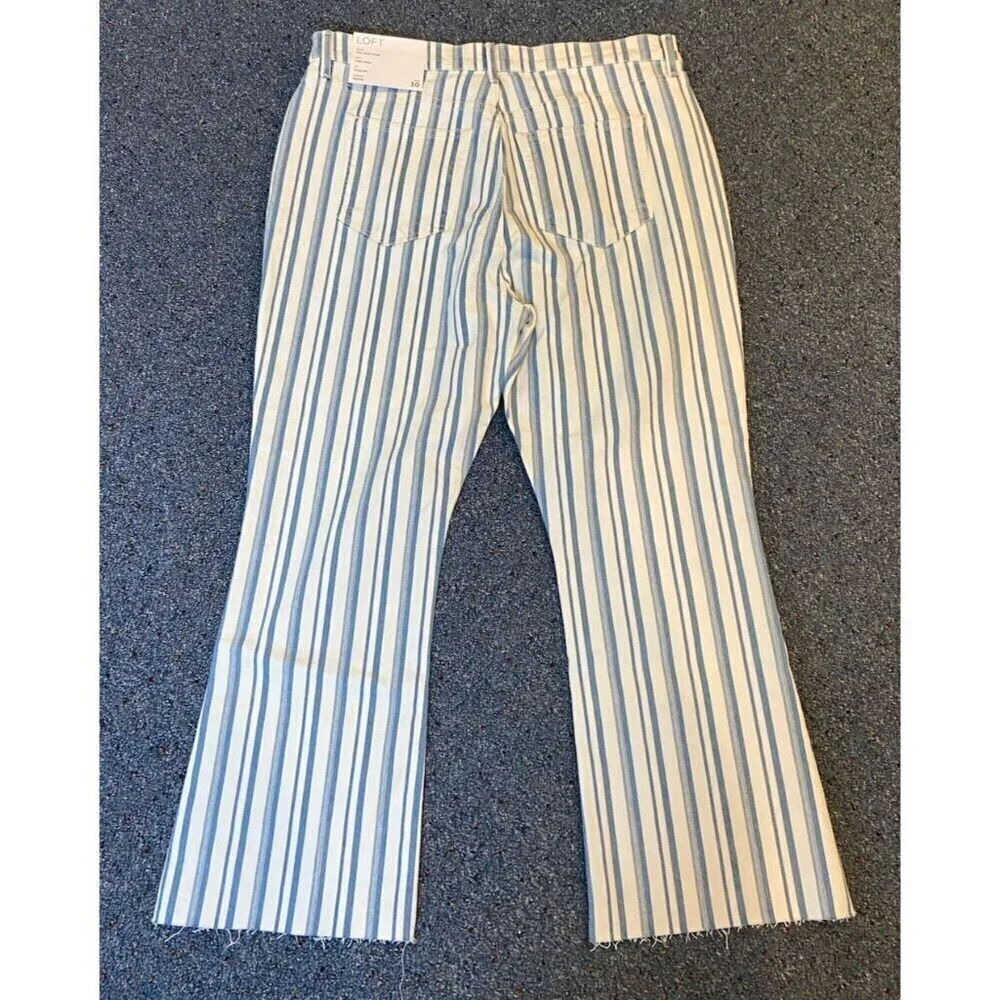 NWT Ann Taylor Loft Kick Crop High Rise Jeans Blue White Stripe 30 10 Petite New